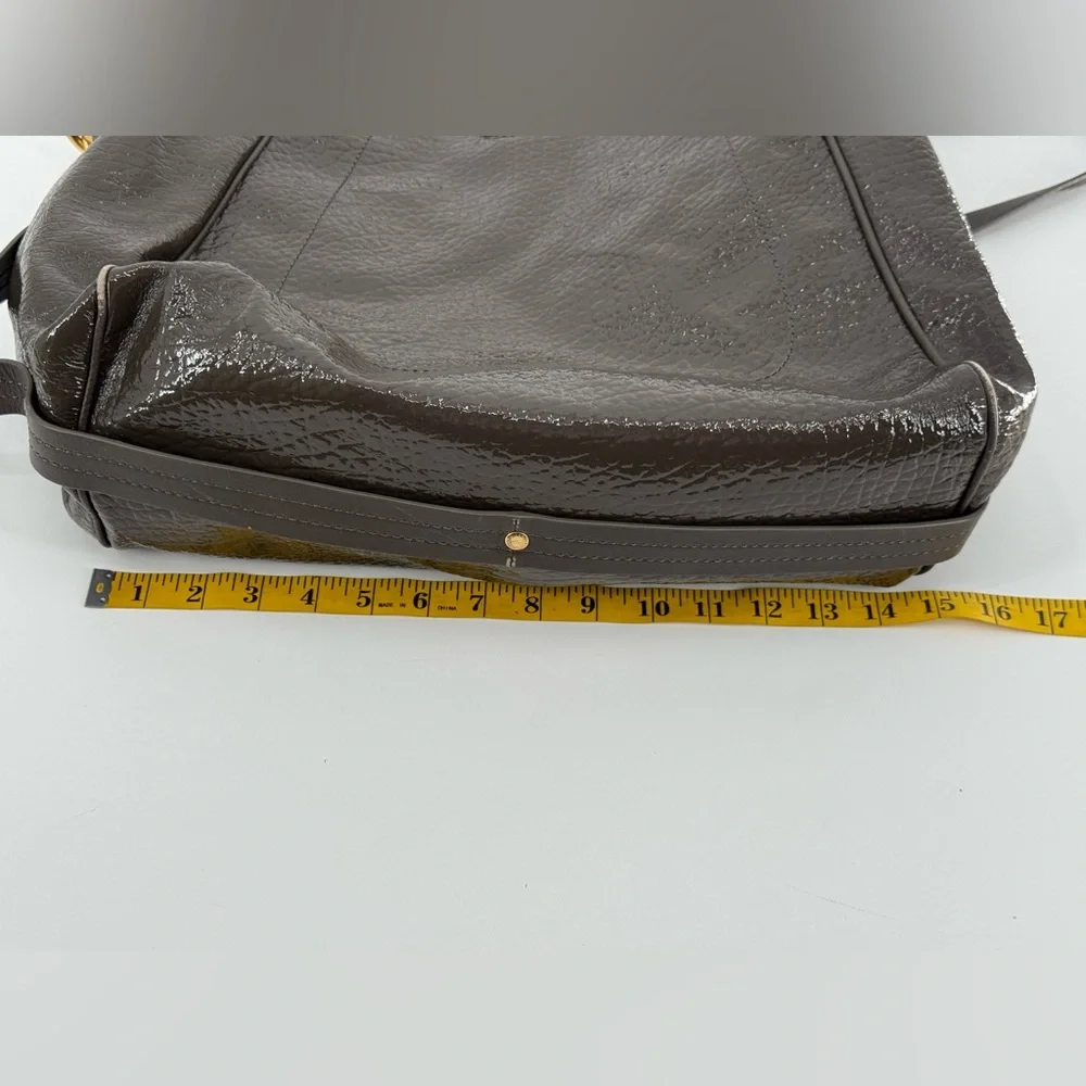 Marc Jacobs Helena Taupe Brown Patent‎ Leather Turn Lock Large Tote Shoulder Bag